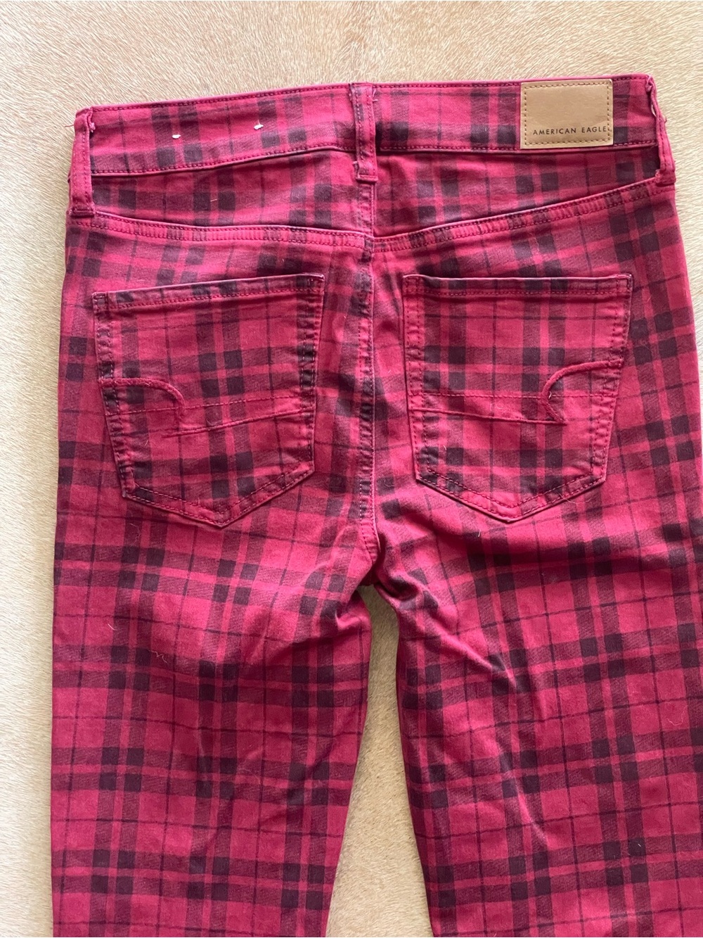 Red Plaid Hi Rise Jeggings - Picture 6 of 6